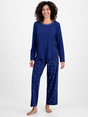 #1727 Charter Club Women's Long-Sleeve Jersey Pajama Set - Night Sky